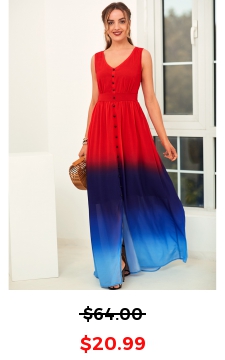 Ombre V Neck Sleeveless High Waist Dress