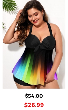 Rainbow Color Cross Strap Plus Size Swimdress and Shorts