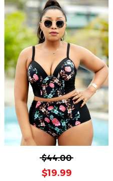 Plus Size Floral Print High Waisted Bikini Set