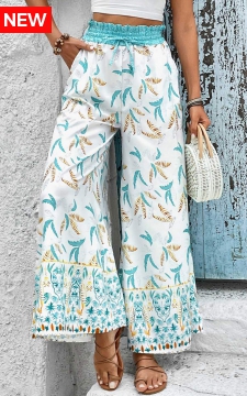 Mint Green Smocked Leaf Print Elastic Waist Pants