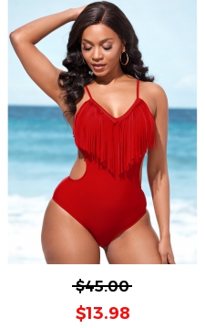 Red Tassel Spaghetti Strap One Piece Swimwear