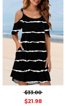 Pocket Striped Black Cover Up Dress