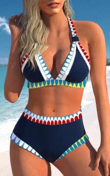 Patchwork African Tribal Print Navy Bikini Top