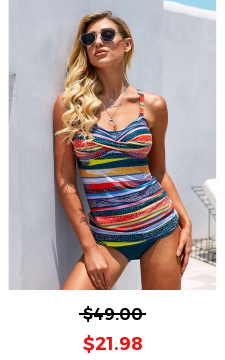 Rainbow Stripe Criss Cross Back Tankini Set