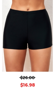 Black Mid Waisted Elastic Detail Swimwear Shorts