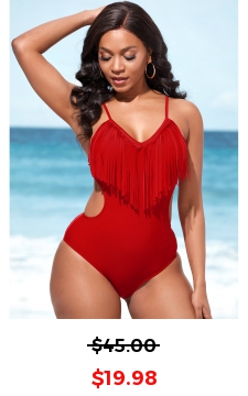 Red Tassel Spaghetti Strap One Piece Swimwear