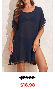 Tassel Navy Split Patchwork Cover Up