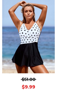 Polka Dot Print Wide Strap Mid Waist Swimdress and Shorts