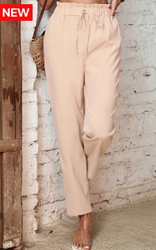 Beige Pocket Drawastring High Waisted Pants