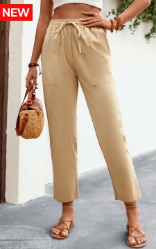 Light Camel Pocket Regular Elastic Waist Pants
