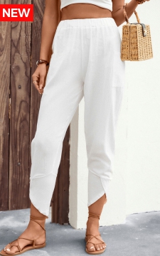 White Patchwork Jogger Elastic Waist High Waisted Pants