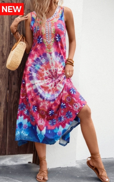 Pink Handkerchief Hem Tie Dye Print Dress