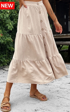 Beige Button A Line Elastic Waist Skirt