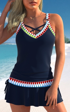 Circular Ring African Tribal Print Navy Tankini Top