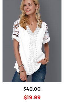 Lace Panel Split Neck Short Sleeve Blouse