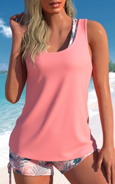 Pink Criss Cross Mid Waisted Floral Print Tankini Set