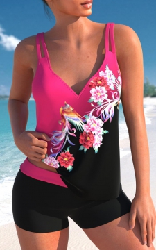 Floral Print Hot Pink Tankini Top