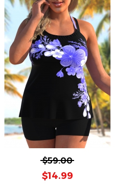Mid Waisted Plus Size Criss Cross Purple Tankini Set