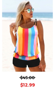 Rainbow Stripe Spaghetti Strap Tankini Set