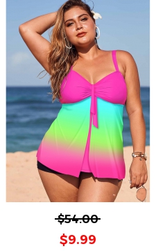 Plus Size Spaghetti Strap Printed Rainbow Color Tankini Set