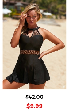 Keyhole Neckline Black Swimdress and Shorts