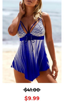 Royal Blue Lace Panel Spaghetti Strap Swimdress and Panty