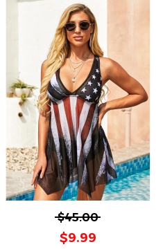 American Flag Print Multi Color Cross Strap Swimdress and Panty