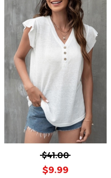 White Flounce Button Detail T Shirt