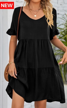Black Ruched Short A Line Half Sleeve Dress