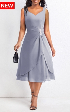 Grey Asymmetry Sleeveless Heart Collar Dress