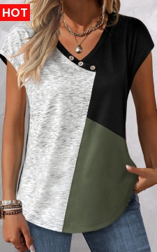 Sage Green Button Short Sleeve T Shirt