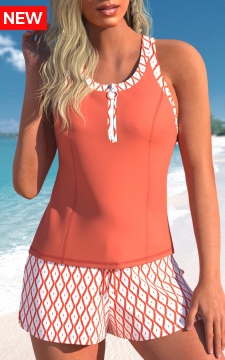 Contrast Binding Mid Waisted Tribal Print Tankini Set