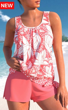 Bowknot Mid Waisted Floral Print Coral Tankini Set
