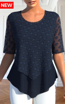 Navy Layered Short Sleeve V Neck Blouse