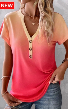 Peach Red Button Ombre Sleeveless T Shirt