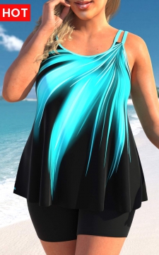 Plus Size Cyan Ombre Tankini Top