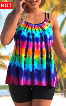 Tie Dye Print Plus Size Tankini Top