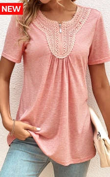 Plus Size Pink Zipper Short Sleeve T Shirt