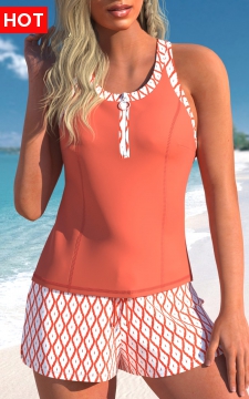 Contrast Binding Mid Waisted Tribal Print Tankini Set