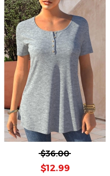 Short Sleeve Grey Marl Button Detail T Shirt
