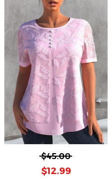 Faux Two Piece Embroidered Light Pink T Shirt