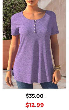 Short Sleeve Light Purple Button Detail T Shirt