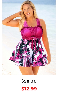Bowknot Plus Size Printed Swimdress and Panty 