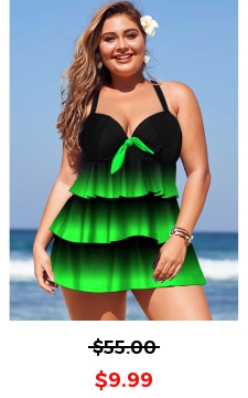 Plus Size Gradient Layered Hem Swimdress and Panty