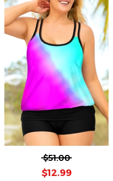 Plus Size Colorful Spaghetti Strap Tankini Set