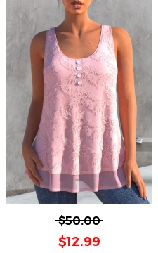 Light Pink Embroidered Decorative Button Tank Top
