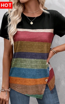 Multi Color Patchwork Striped Short Sleeve T Shirt