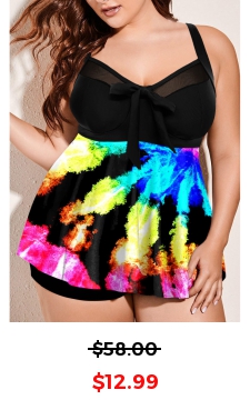Colorful Tie Dye Print Plus Size Swimdress and Shorts
