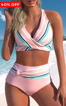 Criss Cross Multi Stripe Print Bikini Top