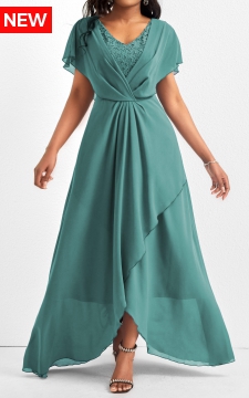 Dusty Blue Lace Short Sleeve Maxi Dress